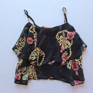 Chic Black Floral Cropped Camisole